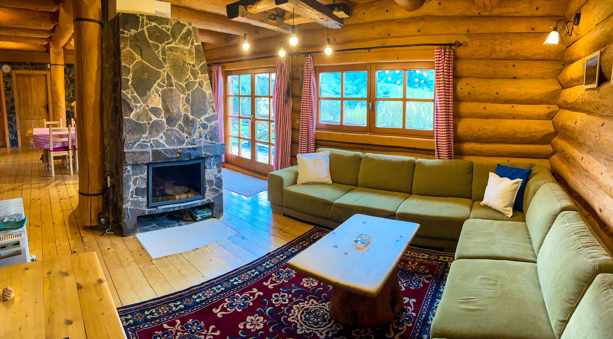 Open living room with wooden interior